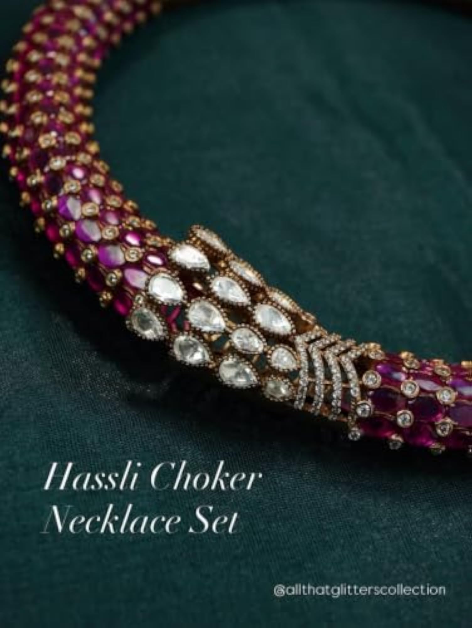 Women's Ruby Cubic Zirconia Hasli Necklace & Earrings Set