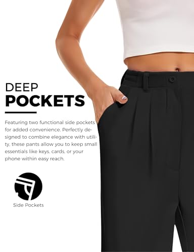 Buauty Womens Wide Leg Pants High Stretchy Waisted Dress Pants Business Casual Work Trousers Dressy Outfits with Pockets4