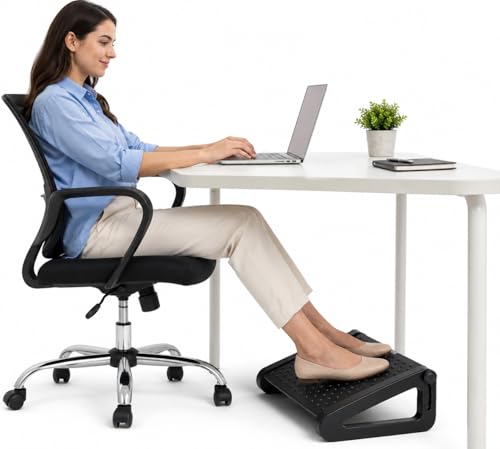 Image of Foot Rest for Under Desk at Work - Ergonomic Foot Stools for Under Office Desk - Rocking Footrest with Roller Massager - Leg Rest for Chair, Computer Gaming - Promote Leg Circulation (Style 2, Black)