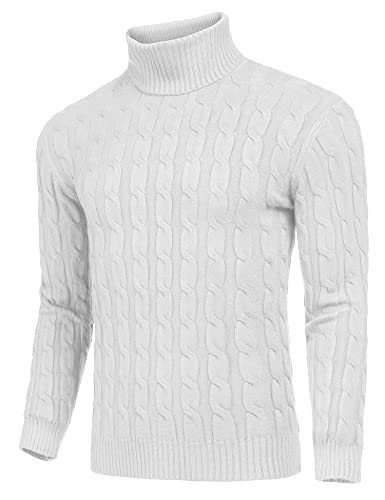 Image of COOFANDY Men's Slim Fit Turtleneck Sweater Casual Twisted Knitted Pullover