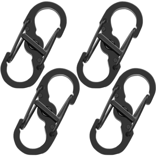4 Stück S Outdoor Camping Haken Edelstahl S karabiner klein Schraubkarabiner Klein Schloss Schlüsselbund Frühling Schlüsselkette,Mini Rucksack S-Form Metall Schnalle,Anti-Diebstahl Doppelkarabiner