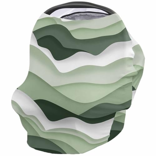 Nursing Cover for Breastfeeding Scarf, Ocean Waves Gradient Green White Omre Baby Car Covers Super Soft Multi Use for Canopy Shopping Cart Cover Blanket Stroller Cover