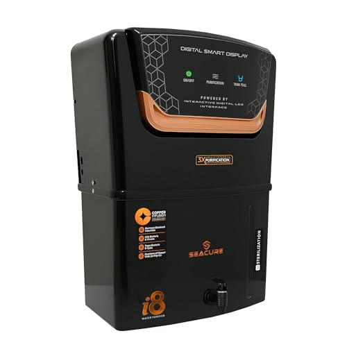 Image of SEACURE Aqua i8 RO Water Purifier | Digital Display | UV+UF+TDS+4X Zinc Booster | 12L Storage | ISI Certified