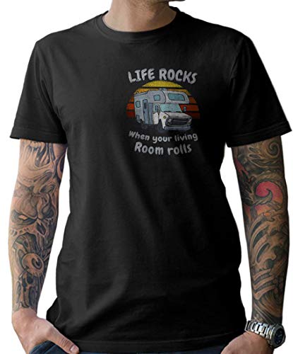 NG articlezz Camiseta Hombre Caravaning u0096 Autocaravana 70er 80er Talla S u0096 XXXXXL - con Frontal y Dibujo en la Espalda - Negro/Negro, M