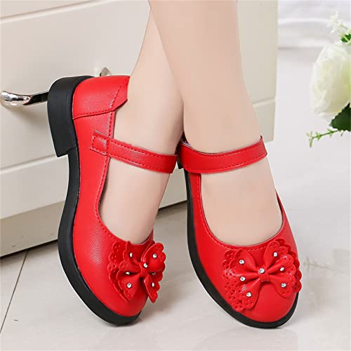Bowknot Mary Jane Shoes for Kids Girls Ballerina Flat Shoes Dress Shoes School Shoes for Little Kid (Red, 13.5 Little Child)2