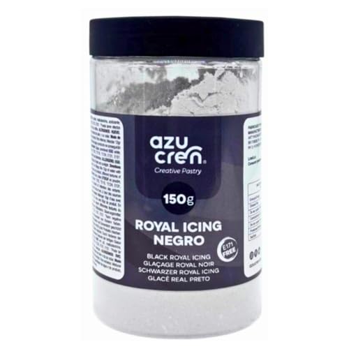 Azucren, Royal Icing para Galletas, Royal Icing Preparado, (Glasa Real), Fácil de Usar, para Decoración de Tartas y Galletas, Bonito Glaseado, Solo Añadir Agua y Listo (150 Gramos, Negro)