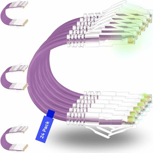 Image of Rapink Patch Cables Cat6 / Cat6a 2ft (24 Pack) Slim, Cat6a Ethernet Patch Cable 20G Support, Snagless Cat 6 Patch Cable for Patch Panel to Switch, Flexiable Cat6 Ethernet Cable Purple