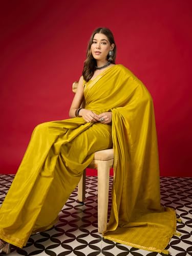 Image of AKHILAM Women's Mysore Silk Ethnic Motif Printed Saree With Unstitched Blouse Piece