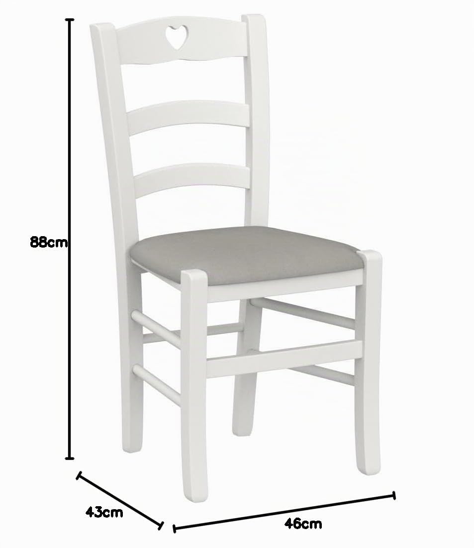 t m c s Tommychairs - Set 4 sedie modello Cuore per cucina bar e sala da pranzo, robusta struttura in Legno di faggio laccato bianco e seduta rivestita in tessuto colore grigio perla