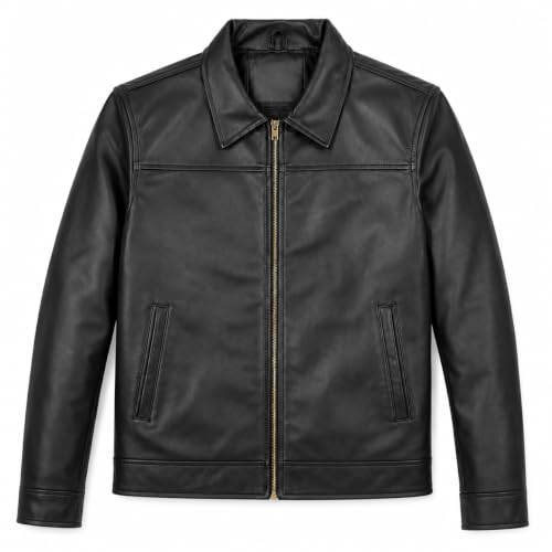 Image of Men's Faux Leather Jacket for Men | Classic Zip-Up | Casual Jacket with Shirt Collar | Full Sleeves & Side Pockets | Black