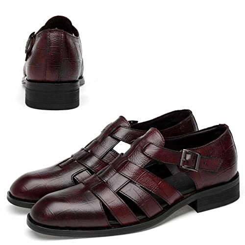 Men's Business Closed Toe Sandals,Ankle Buckle Hollow Out Roman Shoes,Summer Breathable Outdoor Fisherman Beach Sandals2