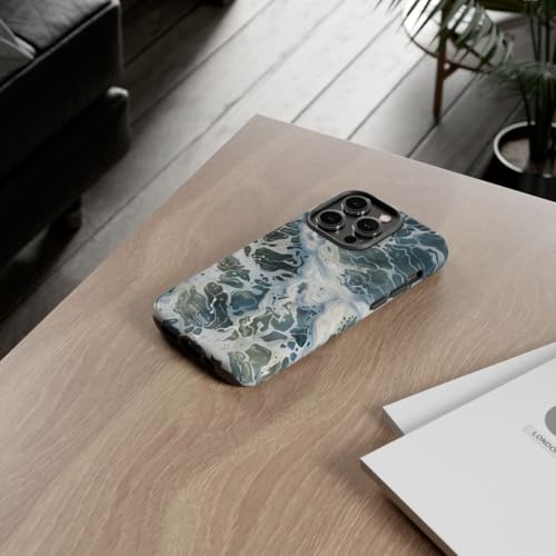 Coque iPhone 14 Pro rigide et brillante bleu motif surface eau mousseuse