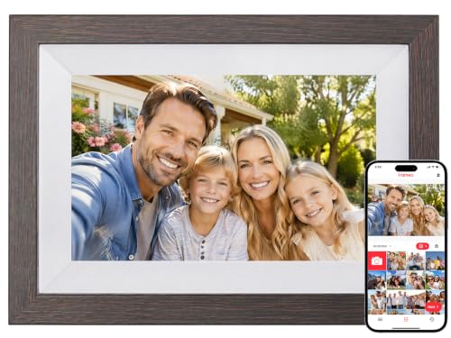 Image of Frameo Digital Picture Frame WiFi 10.1inches Digital Photo Frame, Electronic Photo Frame Load from Phone, 1280x800 IPS Touch Screen HD Display, Auto-Rotate, Share Photos /Video-Great Gift(Brown Wood)