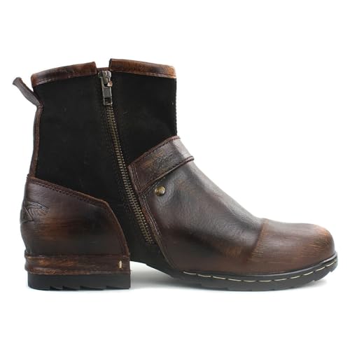 OSSTONE Moto Boots for Women Fashion Zipper-up Leather Chukka Boots Casual Shoes MS-5008-1-BP-WUS-R3