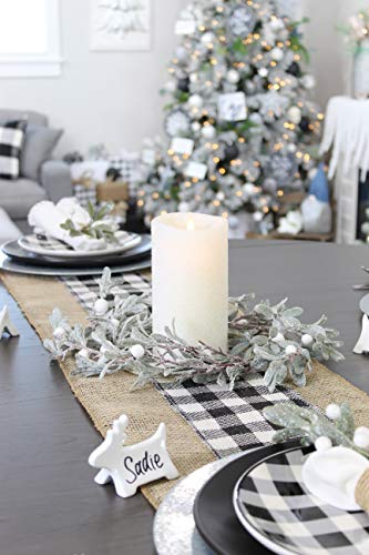 Auldhome Lamb’s Ear Candle Ring (14-Inch Diameter); Frosted Pearl And Berry Farmhouse Christmas Decor Small Wreath Or Candle Accent #TOP1