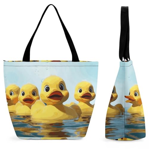 Tote Bag for Women Cute Yellow Rubber Ducky Printed Large Women Casual Shoulder Bag Reusable Shopping Handbag Grocery Bags for Work Travel