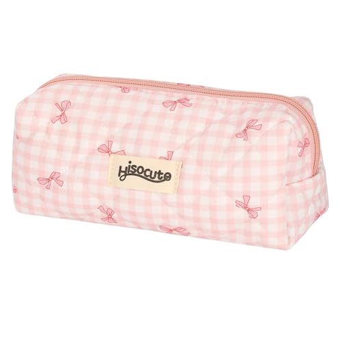 MEISO Trousse à Crayons pour Filles, Pencil Case, Trousse Scolaire en Coton Matelassé avec Nœud Imprimé, Trousse De Papeterie, Trousses De Maquillage,...
