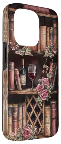 Image of Wine Lovers Bookcase Watercolor Bookshelf With Wine Bottles Case for iPhone 15 Pro
