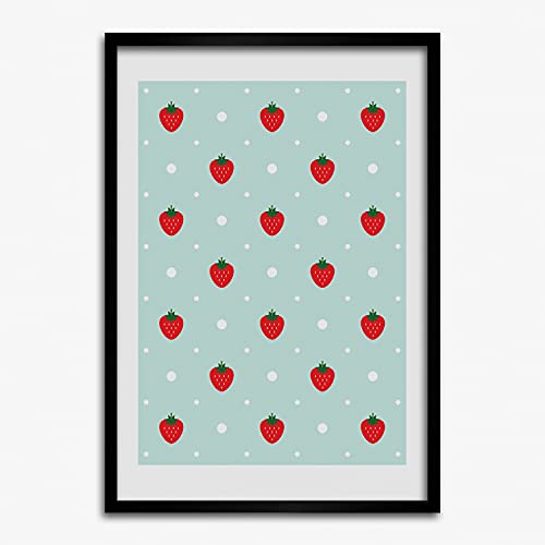 Peinture moderne fraises avec cadre en bois photo affiche décoratif Tulup 50x70