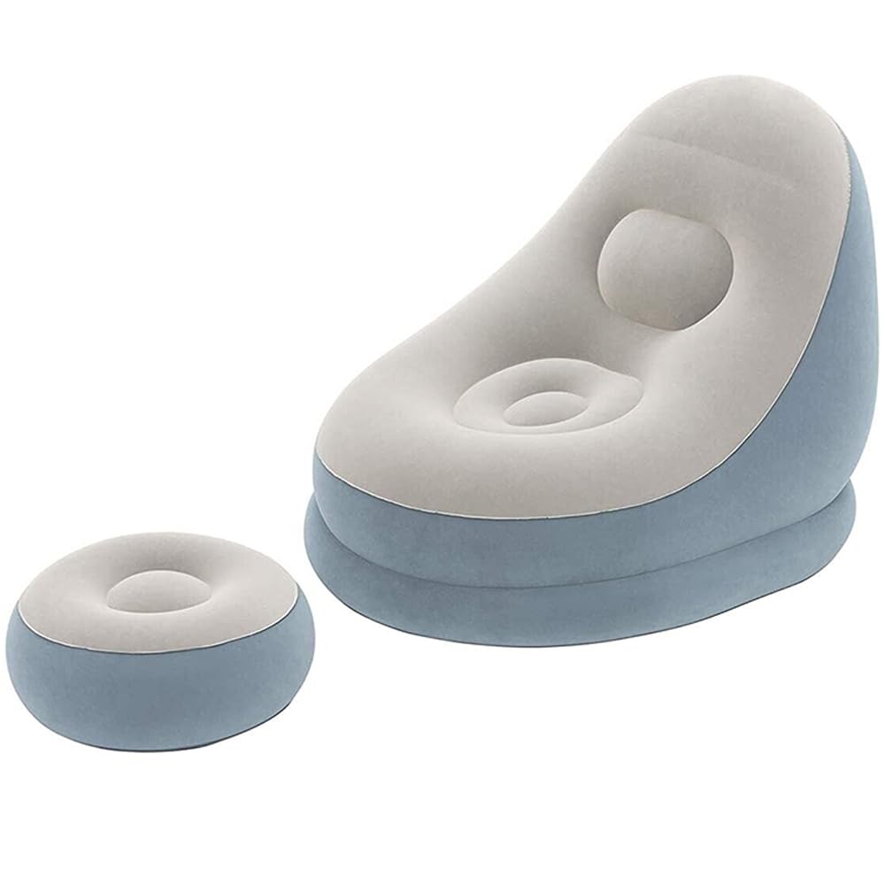 Poltrona Divano Gonfiabile con Pouf poggia Piedi Sofa Relax per Giardino Piscina Campeggio Comoda e Resistente Uso Interno ed Esterno -Azzurro