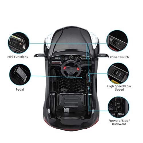 Kids Car,12V Toddler Ride On Car with 2.4G Remote Control,Electric Stroller with MP3 Player,3 Speed Modes,Led Headlights,Horn (Black)