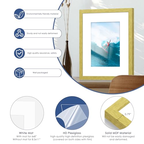 Image of PEALSN 8x10 Picture Frame Set of 6, Display Pictures 5x7 with Mat or 8x10 Without Mat for Wall Mounting or Table Top Display, Photo Frames Collage for Wall Decor, Gold