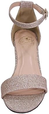 Floral Adele (DP877) Women's Wide Width Satin Glitter Block Heel Ankle Strap Sandals Champagne 9 | Image 1