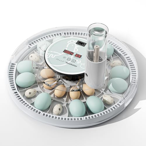 MeeF incubators for Hatching 28 Eggs,Independent atomizing humidifier, Auto Flip, Additional Equipped Well as Duck and Goose Egg Trays That can Hold 12 Eggs.(White)