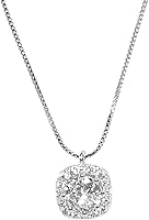 Thurder Square Diamond Sterling Silver Necklace - Elegant 925 Clavicle Chain Pendant Jewelry Gift for Women