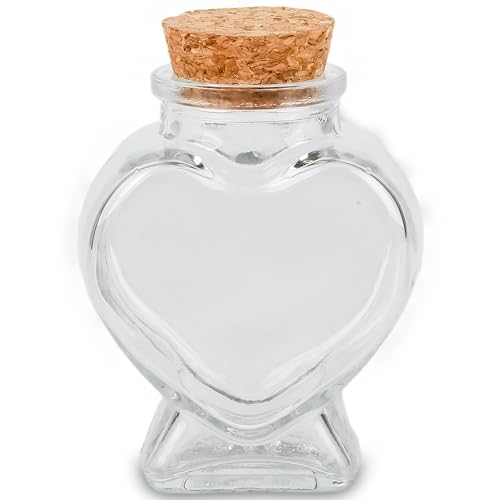 50ml 1Pcs Empty CLear Glass Heart-Shaped Bottles Decorative, Glass Bottle with Cork Stopper for Wedding and DIY Art Craft