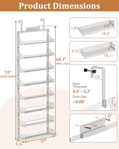 POKIPO-Over-the-Door-Pantry-Organizer-8-Tier-Large-Metal-Door-Spice-Rack-with-Adjustable-Basket-2-in-1-Wall-Mount-or-Hanging-Heavy-Duty-Pantry-Door-Storage-Shelf-for-Kitchen-and-Bathroom-White