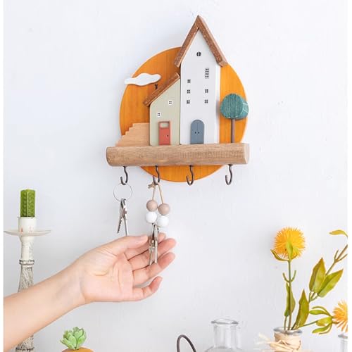 Colgador de llaves de madera con 4 ganchos para pared 5