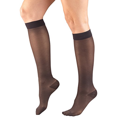 Image of Truform Sheer Compression Stockings, 15-20 mmHg, Women's Knee High Length, Diamond Pattern, Charcoal, Large