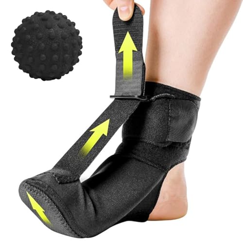 TOEECY Férula Nocturna para Fascitis Plantar con Correas Ajustables y Pelota de Masaje Soporte Transpirable para Alivio del Dolor en Fascitis Plantar y Tendinitis de Aquiles (Negro/S)