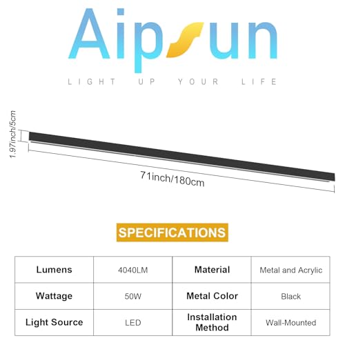 Image of Aipsun Outdoor Lights 2 Packs,Modern Outdoor Wall Light 71inch Long Strip LED Wall Sconce IP65 Anti Rust Warm Light Fixture 3000K Exterior Wall Mount Lights for Entrance, Hallway, Garage, Porch