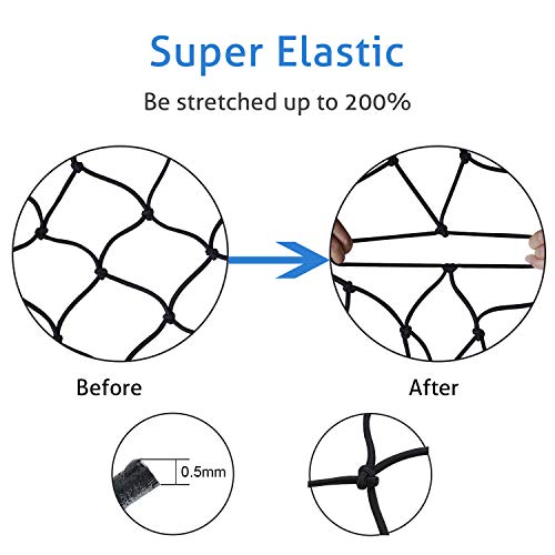 WUPP Truck Bed Cargo Net for Pickup Trailer, Heavy Duty 4'x 6' Elastic Truck Cargo Bungee Net Stretches to 8' x 12' for Roof Rack/Car/SUV/Trunk, 4"x4" Mesh Holds Small and Large Loads Tighter