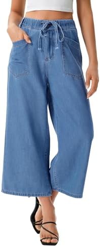 roswear Women's Capri Jeans Stretchy Culottes Pants