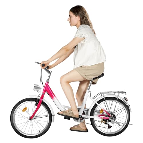 CUSANSK Bicicleta de montaña de alta calidad, para mujer, 20 pulgadas, con cambio de 6 marchas, frenos de freno en V, guardabarros para niñas y niños