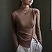 NATHGAM Women's Short Fuzzy Base Layer Winter Lined Mock Neck Long Sleeve Tops Slim Fit Thermal Underwear Fashion Fall Outfit Khaki