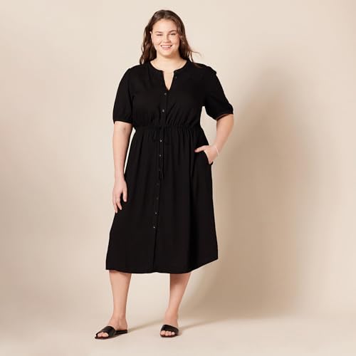 Amazon Essentials AEW30039SP21-BLCK-X-SMALL Women'S Relaxed Fit Half-Sleeve Waisted Midi A-Line Dress thumb #5