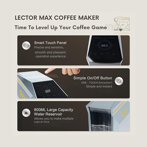 Image of Lector Max 2-in-1 Capsule & Ground Coffee Espresso Machine | 19-BAR Pump | Ultra-Fast 20s Brewing | Touch Display | Home & Office Use | Gift Set with Noboru White 230ML Double-Wall Ceramic Cup(Silver)