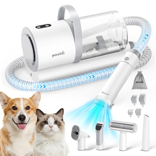 pecute Hundestaubsauger 12000 Pa Super Saugkraft, Profi Haustierpflegeset mit Bürste & 1.5L Staubbehälter, Multifunktionaler Hundeschermaschine Hund...