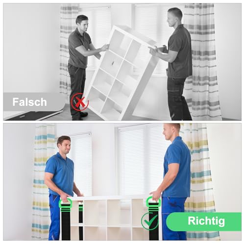 APOMOONS 2 PCS Schwerlast Transportgurt Tragegurte Umzug und Zwei Paar WeißE Antirutsch-Handschuhe 145cm Hebegurte Verstellbare Tragegurt Umzug Hebegurt für Möbel Boxen Haushaltsgeräten Schwarz