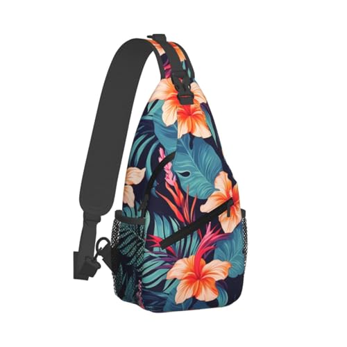 Sling bag unisex negra con diseño floral 7.2x3.5x15.3 in miniatura 7