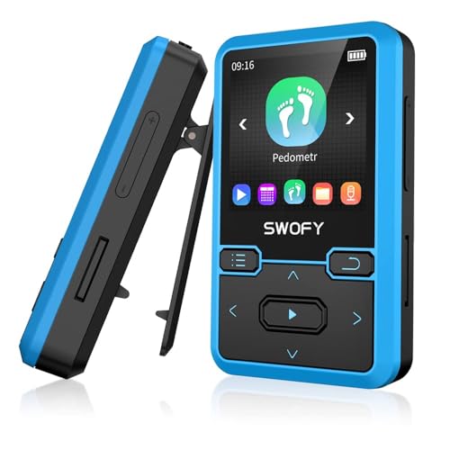 Image of 32GB MP3 Player with Bluetooth 5.0 - Portable Clip Music Player with FM Radio, Voice Recorder, Pedometer, Mini Design Ideal for Sport, Earphones Included Blue