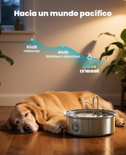 oneisall 7L Fuente para Perros, Fuente de Acero Inoxidable con Gran Ventana de visualización, con luz LED, Bomba Ultra silenciosa con protección contra sobrecarga, filtración de 5 Capas - imagen 5