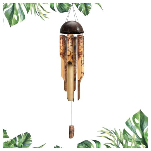 ASTARIN Bamboo Wind Chimes for Outside,Handcrafted Wooden Wind Chimes for Outside with Coconut Crown, Floral Burned Design Bamboo Windchimes for Garden,Yard,Home(35 Inch)