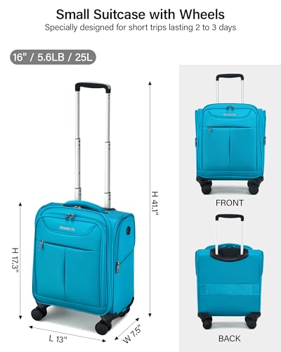 Image of Hanke 45CM Small Soft Shell Cabin Trolley Bags, 8 Silent Spinner Wheels,Charging Port, 8 Storage Compartments, Lightweight Compact Carry-On Luggage for Short Trips & Overnight Use,Caribbean Blue