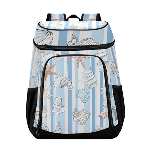 Starfish Shell Nautical Ocean Stripe Cooler Backpack Cooler Insulated Leak Proof Lunch Backpack 36 Cans Waterproof Soft for Men Women Picnic Hiking Camping Beach