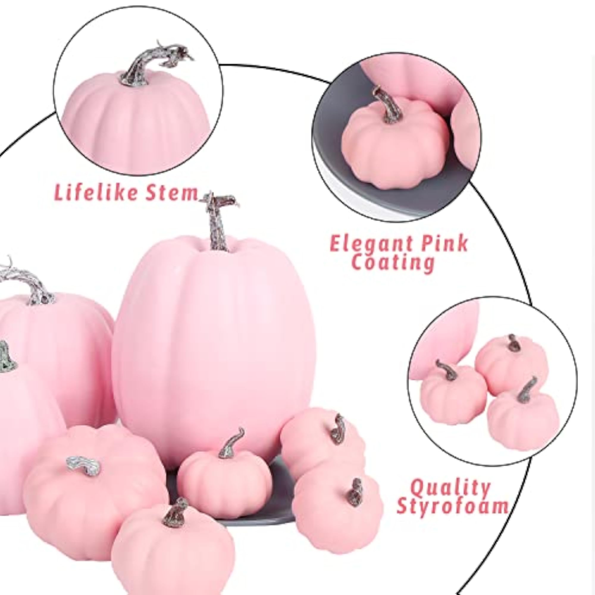 8pcs Pink Artificial Pumpkins for Fall Party Decor